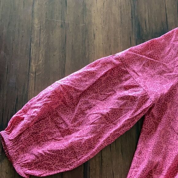 Gap Bib Dress Split Neck Swing Style Pink Floral Print Puffy 3/4 Sleeve XS - Picture 5 of 9